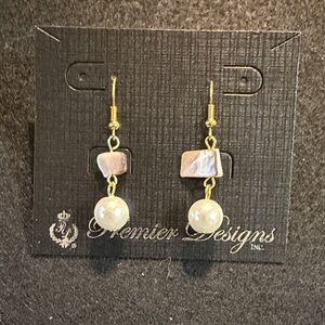 Premier Designs Gold and Pearl Drop Earrings